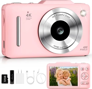 Digital Camera 4K for Kids-48MP Autofocus Vlogging Camera with 32GB Card, 16X Zoom, Anti-Shake, Compact Point and Shoot Camera for Teens Beginners, Birthday Gift Pink Digital Camera 4K for Kids-48MP Autofocus Vlogging Camera with 32GB Card, 16X Zoom, Anti-Shake, Compact Point and Shoot Camera for Teens Beginners, Birthday Gift Pink