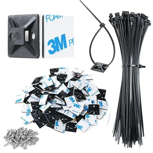 200pcs 3/4" Back-Glue Self Adhesive Black Strong Cable Zip Tie Mounts with 8" Ties, Screws, UV Protection Outdoor Sticky Wire Fasteners Cable Clips Management Anchors Organizer Holders Squares 200pcs 3/4" Back-Glue Self Adhesive Black Strong Cable Zip Tie Mounts with 8" Ties, Screws, UV Protection Outdoor Sticky Wire Fasteners Cable Clips Management Anchors Organizer Holders Squares