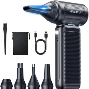 Compressed Air Duster, 130,000RPM, 3-Gear Adjustable, 5Nozzles Electric Air Blower with Brushless Motor, Mini Dust Blower for Computer, Keyboard, House, Car, Outdoor, Black Compressed Air Duster, 130,000RPM, 3-Gear Adjustable, 5Nozzles Electric Air Blower with Brushless Motor, Mini Dust Blower for Computer, Keyboard, House, Car, Outdoor, Black