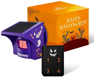 Solar Driveway Alarm, Halloween Edition with Spooky Music 1/2 mile range, rechargeable base with Halloween music alerts, solar motion sensor for Halloween decoration and gift idea Solar Driveway Alarm, Halloween Edition with Spooky Music 1/2 mile range, rechargeable base with Halloween music alerts, solar motion sensor for Halloween decoration and gift idea