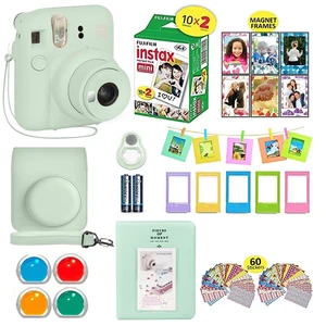 Instax Mini 12 Instant Camera Mint Green + Shutter Compatible Carrying Case + Fuji Film Value Pack (20 Sheets) + Shutter Accessories Bundle, Color Filters, Photo Album, Assorted Frames Instax Mini 12 Instant Camera Mint Green + Shutter Compatible Carrying Case + Fuji Film Value Pack (20 Sheets) + Shutter Accessories Bundle, Color Filters, Photo Album, Assorted Frames
