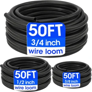 Wire Loom 3/8", 1/2", 3/4 Inch x 50 FT, Split Wire Loom Tubing Wire Conduit, Wire Protector Tubing, Cable Sleeves Bulk, Black Wire Loom 3/8", 1/2", 3/4 Inch x 50 FT, Split Wire Loom Tubing Wire Conduit, Wire Protector Tubing, Cable Sleeves Bulk, Black