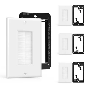 Brush Wall Plate Cable Pass Through with Bracket, White, 4-Pack Single Gang, Low Voltage Cables, Wall Mount TV, Decorator Cover, 4 White Brush Wall Plate, 4 Black Bracket Brush Wall Plate Cable Pass Through with Bracket, White, 4-Pack Single Gang, Low Voltage Cables, Wall Mount TV, Decorator Cover, 4 White Brush Wall Plate, 4 Black Bracket