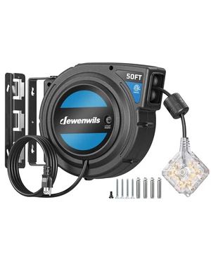 50FT Retractable Extension Cord Reel, 6 Outlets,Integrated Switch 14/3AWG SJTOW, 180° Swivel Bracket Wall Mount, 13 Amp Circuit Breaker, ETL Listed 50FT Retractable Extension Cord Reel, 6 Outlets,Integrated Switch 14/3AWG SJTOW, 180° Swivel Bracket Wall Mount, 13 Amp Circuit Breaker, ETL Listed