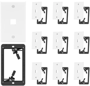 1-Port Keystone Wall Plate (UL Listed) with Bracket, White 10-Pack UL Listed Wall Plate, Bracket with Alignment Holes for Easy Installation, Low Profile Design 1-Port Keystone Wall Plate (UL Listed) with Bracket, White 10-Pack UL Listed Wall Plate, Bracket with Alignment Holes for Easy Installation, Low Profile Design