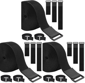 1.5In x 16Ft Cinch Straps Heavy Duty With 20 Buckles, Black Nylon Hook and Loop Straps, Reusable Long Cable Ties for Organizer or Storage (Pack of 3) 1.5In x 16Ft Cinch Straps Heavy Duty With 20 Buckles, Black Nylon Hook and Loop Straps, Reusable Long Cable Ties for Organizer or Storage (Pack of 3)