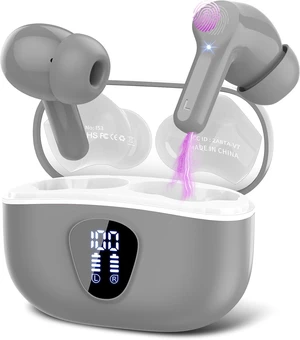 Wireless Earbuds, Bluetooth 5.4 Headphones HiFi Stereo, Bluetooth Earbuds With ENC Noise Cancelling Mic, IP7 Waterproof in Ear Earphones, 48H, LED Display Ear buds for Pad Workout Sports, Grey Wireless Earbuds, Bluetooth 5.4 Headphones HiFi Stereo, Bluetooth Earbuds With ENC Noise Cancelling Mic, IP7 Waterproof in Ear Earphones, 48H, LED Display Ear buds for Pad Workout Sports, Grey
