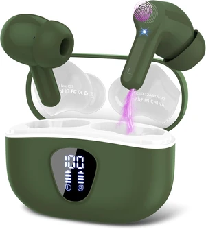 Wireless Earbuds, Bluetooth 5.3 Headphones HiFi Stereo, Bluetooth Earbuds With ENC Noise Cancelling Mic, IPX7 Waterproof in Ear Earphones,45H, LED Display Ear buds for Pad Workout Sports, Retro Green Wireless Earbuds, Bluetooth 5.3 Headphones HiFi Stereo, Bluetooth Earbuds With ENC Noise Cancelling Mic, IPX7 Waterproof in Ear Earphones,45H, LED Display Ear buds for Pad Workout Sports, Retro Green