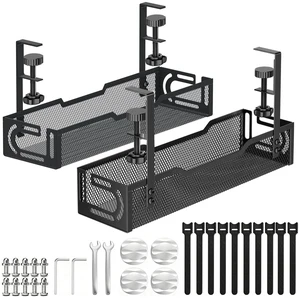 2Pack Under Desk Cable Management Tray, No Drill Mesh Desk Cable Tray Wire Management Tray Cable Management Rack, Cord Organizer and Cable Management Box (Black) 2Pack Under Desk Cable Management Tray, No Drill Mesh Desk Cable Tray Wire Management Tray Cable Management Rack, Cord Organizer and Cable Management Box (Black)