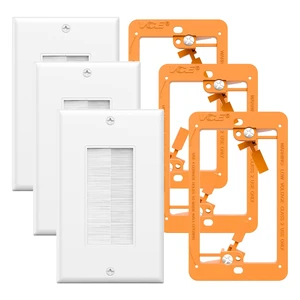 Brush Wall Plate with Low Voltage Box, Decorator Wall Cover with Low Voltage Mounting Bracket for Wall-Mount TV, Black, 3-Pack (White+Orange) Brush Wall Plate with Low Voltage Box, Decorator Wall Cover with Low Voltage Mounting Bracket for Wall-Mount TV, Black, 3-Pack (White+Orange)