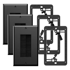 Brush Wall Plate, Low Voltage Mount, Cable Management Cover, 3-Pack Included 3 Black Plates, 3 Black Brackets Brush Wall Plate, Low Voltage Mount, Cable Management Cover, 3-Pack Included 3 Black Plates, 3 Black Brackets