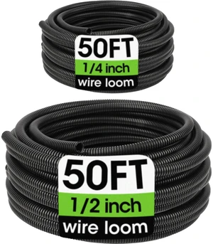 Wire Loom 1/4", 1/2 Inch x 50 FT, Split Wire Loom Tubing Wire Conduit, Cable Sleeves Bulk Flexible Electrical Conduit Protective kit Black Wire Loom 1/4", 1/2 Inch x 50 FT, Split Wire Loom Tubing Wire Conduit, Cable Sleeves Bulk Flexible Electrical Conduit Protective kit Black