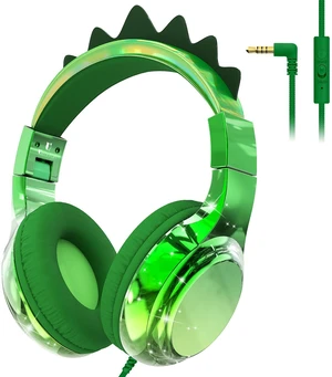 Kids Dinosaur Headphones with Cord with Mic, 85/94dB Volume Limit sparkly foldable headset, sharing port, tangle-free cord, Kids Wired Headphones for school, tablet, travel, boys and girls Kids Dinosaur Headphones with Cord with Mic, 85/94dB Volume Limit sparkly foldable headset, sharing port, tangle-free cord, Kids Wired Headphones for school, tablet, travel, boys and girls