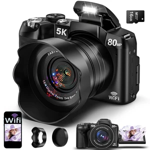 Cameras for Photography 5K Digital Camera WiFi 80MP UHD Autofocus Vlogging 5K Camera for YouTube, Fast Autofocus, Travel Video Camara Beginner, 3" 270° Flip Screen, 18X Zoom, Memory Card, Lens Hood Cameras for Photography 5K Digital Camera WiFi 80MP UHD Autofocus Vlogging 5K Camera for YouTube, Fast Autofocus, Travel Video Camara Beginner, 3" 270° Flip Screen, 18X Zoom, Memory Card, Lens Hood