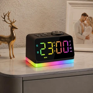Digital Alarm Clock with FM Radio for Bedroom, 8 Colors Night Light with Charging Port, Sleep Sound Machines with Timer, Dual Alarm (Black with RGB Font) Digital Alarm Clock with FM Radio for Bedroom, 8 Colors Night Light with Charging Port, Sleep Sound Machines with Timer, Dual Alarm (Black with RGB Font)