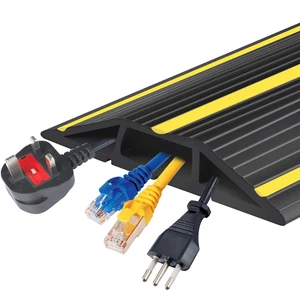 20Ft Cord Covers for Wires on Floor, 3-Channel PVC Floor Cable Cover for Small to Medium Wires, Anti-Slip Base with Yellow Warning Stripes, Indoor Floor Cord Cover for Home Office Events 20Ft Cord Covers for Wires on Floor, 3-Channel PVC Floor Cable Cover for Small to Medium Wires, Anti-Slip Base with Yellow Warning Stripes, Indoor Floor Cord Cover for Home Office Events
