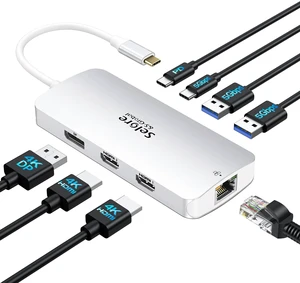 USB C Docking Station Dual Monitor, Selore Docking Station 3 Monitors Triple 4K Display with 2 HDMI, DisplayPort, 1 Gbps Ethernet, 100W PD Charging, USB 3.0 Ports Adapter for Dell, HP, etc(Silver) USB C Docking Station Dual Monitor, Selore Docking Station 3 Monitors Triple 4K Display with 2 HDMI, DisplayPort, 1 Gbps Ethernet, 100W PD Charging, USB 3.0 Ports Adapter for Dell, HP, etc(Silver)