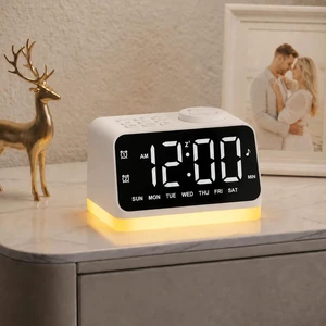 Digital Alarm Clock with FM Radio for Bedroom, 8 Colors Night Light with Charging Port, Sleep Sound Machines with Timer, Dual Alarm (White with White Font) Digital Alarm Clock with FM Radio for Bedroom, 8 Colors Night Light with Charging Port, Sleep Sound Machines with Timer, Dual Alarm (White with White Font)
