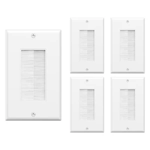 Single Gang Brush Wall Plate Low Voltage Cable Pass Through White, 5PK Routes HDMI, Coax, Speaker, Network Cables, behind Wall Mount TV Single Gang Brush Wall Plate Low Voltage Cable Pass Through White, 5PK Routes HDMI, Coax, Speaker, Network Cables, behind Wall Mount TV