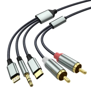 3 in 1 Lightning USB C 3.5mm to 2 RCA Audio Cable for Car Amplifier Suitable for amplifiers, smartphones, cars, home theaters, speakers, etc. (Lightning Compatible)(33.8FT/10.3 meters) 3 in 1 Lightning USB C 3.5mm to 2 RCA Audio Cable for Car Amplifier Suitable for amplifiers, smartphones, cars, home theaters, speakers, etc. (Lightning Compatible)(33.8FT/10.3 meters)