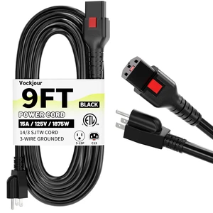 Universal 9FT(2.75m) Power Cord 3 Prong C13 with Lock, Black Suitable for Electronics Computer, Monitor, Instant Pot, Treadmill, Copier, TV, Samsung, Dell, 14AWG 15A 125V 1875W Universal 9FT(2.75m) Power Cord 3 Prong C13 with Lock, Black Suitable for Electronics Computer, Monitor, Instant Pot, Treadmill, Copier, TV, Samsung, Dell, 14AWG 15A 125V 1875W