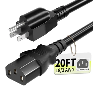 Universal 20ft(6m) Power Cord, 3-Prong Pure Copper ETL, Black 10 Amps 125 Volts NEMA 5-15P to C13 AC Cable for TV Monitor PC Printer PlayStation Samsung Dell HP Sony LG Apple Vizio Asus Universal 20ft(6m) Power Cord, 3-Prong Pure Copper ETL, Black 10 Amps 125 Volts NEMA 5-15P to C13 AC Cable for TV Monitor PC Printer PlayStation Samsung Dell HP Sony LG Apple Vizio Asus