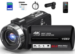 Camcorder Video Camera 4K Ultra 80MP Vlogging Camera for YouTube IR Night Vision 18X Digital Zoom 3.0 IPS Screen Video Recorder with 32GB SD Card, 2 Batteries, Remote Control and Microphone Camcorder Video Camera 4K Ultra 80MP Vlogging Camera for YouTube IR Night Vision 18X Digital Zoom 3.0 IPS Screen Video Recorder with 32GB SD Card, 2 Batteries, Remote Control and Microphone