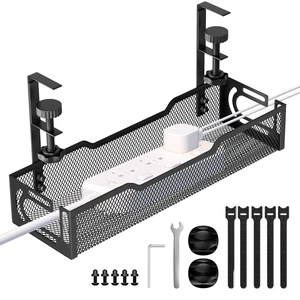 Under Desk Cable Management Tray, No Drill Mesh Cable Tray Cord Organizer Wire Management Tray Cable Management Rack, Cable Management Box (Black) Under Desk Cable Management Tray, No Drill Mesh Cable Tray Cord Organizer Wire Management Tray Cable Management Rack, Cable Management Box (Black)