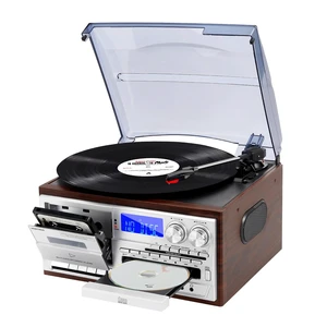 9 in 1 Vintage Record Player for Home with Two-Way Bluetooth, 3 Speed Turntable, CD & Cassette Player, AM FM Radio, USB SD Playback and Built-in Stereo Speakers 9 in 1 Vintage Record Player for Home with Two-Way Bluetooth, 3 Speed Turntable, CD & Cassette Player, AM FM Radio, USB SD Playback and Built-in Stereo Speakers