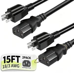 Universal 15ft 2 Pack Power Cord, 3-Prong Pure Copper ETL, Black 10 Amps 125 Volts NEMA 5-15P to C13 AC Cable for TV Monitor PC Printer PlayStation Samsung Dell HP Sony LG Apple Vizio Asus Universal 15ft 2 Pack Power Cord, 3-Prong Pure Copper ETL, Black 10 Amps 125 Volts NEMA 5-15P to C13 AC Cable for TV Monitor PC Printer PlayStation Samsung Dell HP Sony LG Apple Vizio Asus