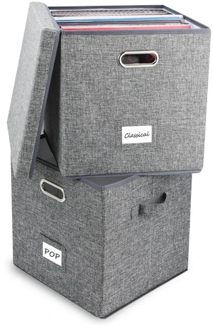 Vinyl Record Storage Box Set of 2 - Album Storage Holds 100+ Single Records, Decorative LP Storage Organizer Crate with Lid, Sturdy Moving Boxes for Records Vinyl Record Storage Box Set of 2 - Album Storage Holds 100+ Single Records, Decorative LP Storage Organizer Crate with Lid, Sturdy Moving Boxes for Records