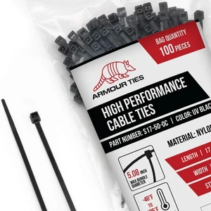 17 Inch Black Zip Ties, 50 lb Tensile Strength, 100-Pack UV Resistant Industrial-Strength Nylon, Indoor and Outdoor Cable & Wire Management, Multi-Purpose Cable Ties, Self-Locking 17 Inch Black Zip Ties, 50 lb Tensile Strength, 100-Pack UV Resistant Industrial-Strength Nylon, Indoor and Outdoor Cable & Wire Management, Multi-Purpose Cable Ties, Self-Locking