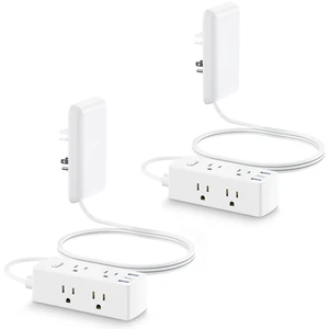 Flat Extension Cord with Outlet Cover, Flat Plug Power Strip with 6 Outlets and 3 USB Ports, 5 FT Cord Hidden Outlet Extender for Tight Spaces, Pack of 2 Flat Extension Cord with Outlet Cover, Flat Plug Power Strip with 6 Outlets and 3 USB Ports, 5 FT Cord Hidden Outlet Extender for Tight Spaces, Pack of 2