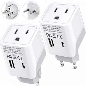 European Plug Adapters Combo - Type C, E/F - USB-A + USB-C European Adapters for Travel, Type C & E/F, Grounded Schuko Adapter for France, Germany, Spain And More European Plug Adapters Combo - Type C, E/F - USB-A + USB-C European Adapters for Travel, Type C & E/F, Grounded Schuko Adapter for France, Germany, Spain And More