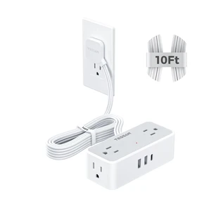 Extension Cord 10 FT, Power Strip with 900J Surge Protection, Grey 4 AC Outlets 1 USB C and 2 USB A Ports, Flat Plug, Multiple Wall Outlet Extender Suitable for Office Dorm Extension Cord 10 FT, Power Strip with 900J Surge Protection, Grey 4 AC Outlets 1 USB C and 2 USB A Ports, Flat Plug, Multiple Wall Outlet Extender Suitable for Office Dorm