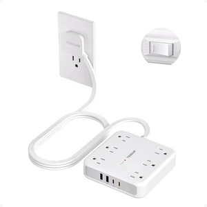 Surge Protector Power Strip, 5Ft Flat Extension Cord, 1875W 15A 6 Outlets and 4 USB Ports (2 USB C), Grey, 20W Fast Charging, 2100J Surge Protection for Home, Office, Dorm Essentials Surge Protector Power Strip, 5Ft Flat Extension Cord, 1875W 15A 6 Outlets and 4 USB Ports (2 USB C), Grey, 20W Fast Charging, 2100J Surge Protection for Home, Office, Dorm Essentials