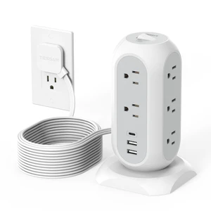 Tower Power Strip Flat Plug with 1050J Surge Protection, 15 Ft, Grey 11 Outlets 3 USB (1 USB C), Surge Protector Power Tower, Extension Cord with Multiple Outlets, Dorm, Office Desk Supplies Tower Power Strip Flat Plug with 1050J Surge Protection, 15 Ft, Grey 11 Outlets 3 USB (1 USB C), Surge Protector Power Tower, Extension Cord with Multiple Outlets, Dorm, Office Desk Supplies