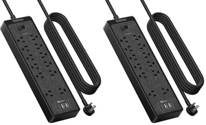 15 ft Extension Cord, Flat Plug Power Strip with USB, 12 Outlets Wall Mount, 2100 Joules, 1875W, 15A Circuit Breaker for Home Office Dorm Essentials, Black (Pack of 2) 15 ft Extension Cord, Flat Plug Power Strip with USB, 12 Outlets Wall Mount, 2100 Joules, 1875W, 15A Circuit Breaker for Home Office Dorm Essentials, Black (Pack of 2)