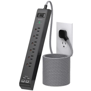 Flat Plug Extension Cord, Surge Protector Power Strip 15FT, 10-in-1 with 6 AC Outlets 4 USB Ports(2 USB-C), Extension Cord with Multiple Outlets, Wall Mountable, 1080J Surge Protection, Black Flat Plug Extension Cord, Surge Protector Power Strip 15FT, 10-in-1 with 6 AC Outlets 4 USB Ports(2 USB-C), Extension Cord with Multiple Outlets, Wall Mountable, 1080J Surge Protection, Black