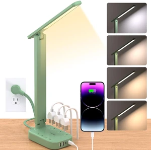 LED Desk Lamp Power Strip with 4 USB 3 Outlets, Dorm Room Essentials, Green 4 Modes 5 Level Brightness Touch Lamp, Small Desk Lamp for Home Office College Dorm Essentials, Study Reading Light LED Desk Lamp Power Strip with 4 USB 3 Outlets, Dorm Room Essentials, Green 4 Modes 5 Level Brightness Touch Lamp, Small Desk Lamp for Home Office College Dorm Essentials, Study Reading Light