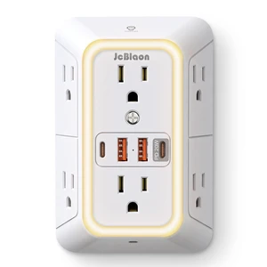 Surge Protector Outlet Extender, 6 Outlet Splitter and 4 USB Ports (PD 20W USB-C) with Night Light, 3 Sided Multi Plug Wall Adapter Power Strip for Home Travel Office-ETL Surge Protector Outlet Extender, 6 Outlet Splitter and 4 USB Ports (PD 20W USB-C) with Night Light, 3 Sided Multi Plug Wall Adapter Power Strip for Home Travel Office-ETL