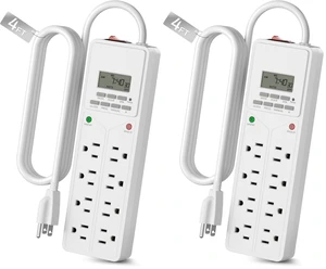 8 Outlet Surge Protector with 7-Day Digital Timer (4 Outlets Timed, 4 Outlets Always On) - White (Pack of 2) 8 Outlet Surge Protector with 7-Day Digital Timer (4 Outlets Timed, 4 Outlets Always On) - White (Pack of 2)