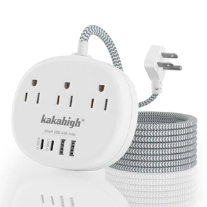 White Extension Cord - Braided Extension Cord 10 Feet 13 Amp (1625W) Power Strip with 3 AC Outlet 4 USB (24W/4.8A), College Dorm Room Essentials, White White Extension Cord - Braided Extension Cord 10 Feet 13 Amp (1625W) Power Strip with 3 AC Outlet 4 USB (24W/4.8A), College Dorm Room Essentials, White