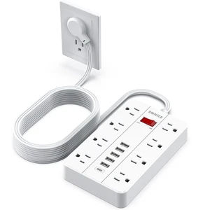 Flat Extension Cord 15 Ft, Power Strip with Widely Spaced Outlet 8 Outlet and 6 USB(1USB C) Ports, Wall Mount Long Charging Station for Dorm Home, Office Accessories,White Flat Extension Cord 15 Ft, Power Strip with Widely Spaced Outlet 8 Outlet and 6 USB(1USB C) Ports, Wall Mount Long Charging Station for Dorm Home, Office Accessories,White