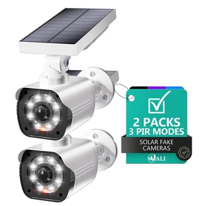 Solar Powered Fake Camera with Motion Sensor Floodlight, 2 Pack, White Dummy Cameras for Outside, Wireless Simulated Cam, Realistic Look, Larger Solar Panel, Weatherproof, Warning Sticker Included Solar Powered Fake Camera with Motion Sensor Floodlight, 2 Pack, White Dummy Cameras for Outside, Wireless Simulated Cam, Realistic Look, Larger Solar Panel, Weatherproof, Warning Sticker Included