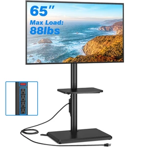 Swivel Floor TV Stand with Power Outlet for 32-65 inch TVs, Height Adjustable Tall TV Stand with Wood Base, Saving Space Design for Bedroom, Living Room and Corner Swivel Floor TV Stand with Power Outlet for 32-65 inch TVs, Height Adjustable Tall TV Stand with Wood Base, Saving Space Design for Bedroom, Living Room and Corner