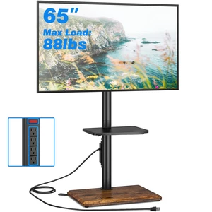 Floor TV Stand with Power Outlet for 32-65 inch TVs up to 88 lbs, Swivel TV Mount Stand with Height Adjustment and Oak Wood Base for Bedroom, Office, Corner, Max VESA 400x400mm Floor TV Stand with Power Outlet for 32-65 inch TVs up to 88 lbs, Swivel TV Mount Stand with Height Adjustment and Oak Wood Base for Bedroom, Office, Corner, Max VESA 400x400mm