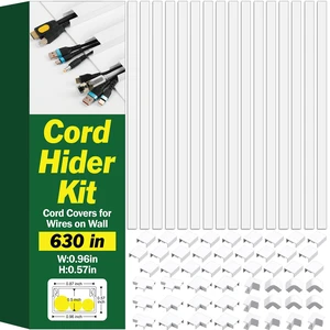 Cord Hider Kit, 630in Cord Covers for Wires on Wall, Paintable Wire Covers for Cords on Wall, Self-Adhesive Cable Hider Cord Organizer, Wire Hiders, 40X L15.75in X W0.96in x H0.57in Cord Hider Kit, 630in Cord Covers for Wires on Wall, Paintable Wire Covers for Cords on Wall, Self-Adhesive Cable Hider Cord Organizer, Wire Hiders, 40X L15.75in X W0.96in x H0.57in