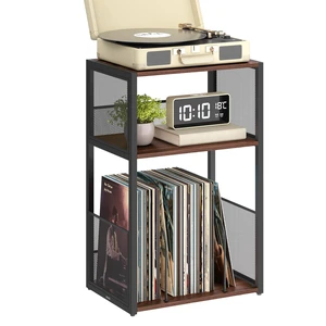 3-Tier Record Player Stand, Vinyl Record Storage up to 100 Albums Side Table, End Table for Living Room, Bedroom, Natural Walnut, DACEY Collection ULET275K02 3-Tier Record Player Stand, Vinyl Record Storage up to 100 Albums Side Table, End Table for Living Room, Bedroom, Natural Walnut, DACEY Collection ULET275K02