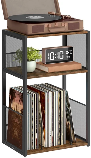 3-Tier Record Player Stand, Vinyl Record Storage up to 100 Albums Side Table, End Table for Living Room, Bedroom, Rustic Brown, DACEY Collection ULET275K01 3-Tier Record Player Stand, Vinyl Record Storage up to 100 Albums Side Table, End Table for Living Room, Bedroom, Rustic Brown, DACEY Collection ULET275K01